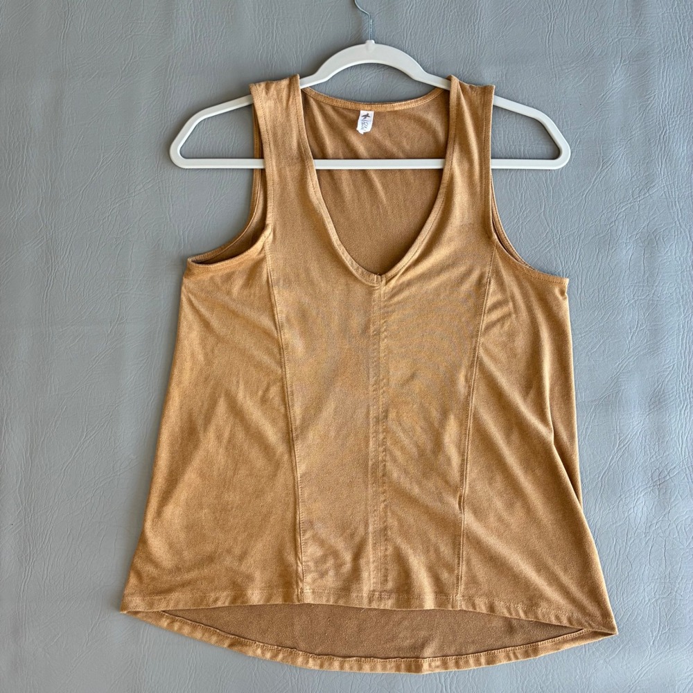 Others Follow Faux Suede Hippie Boho V-Neck Tank Top Tan Br. OT163104 Women's Sm